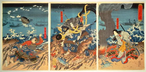 Tomomori halála a dan-no-urai csatában, 1185, megjelent kb. 1844